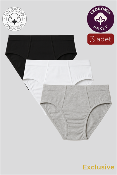 Erkek Klasik Pamuklu Slip Külot 3lü Paket – Karışık Renk | Asorti K0037