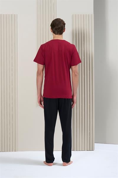 Erkek Önden Düğmeli Uzun Pijama Takım | Bordo 1717