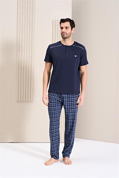 Erkek Önü Patlı Altı Uzun Pijama Takım | Lacivert 1747