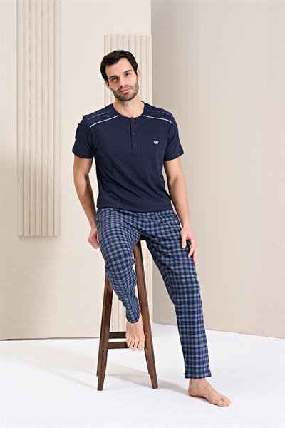 Erkek Önü Patlı Altı Uzun Pijama Takım | Lacivert 1747