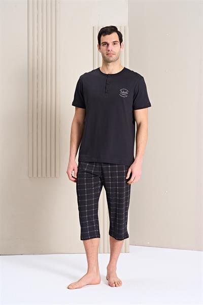 Erkek Desenli Önü Patlı Kapri Takım | Siyah 1774