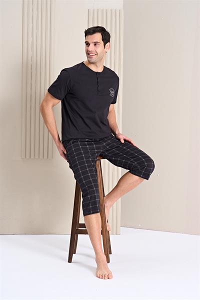 Erkek Desenli Önü Patlı Kapri Takım | Siyah 1774