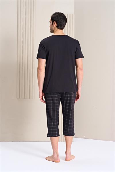 Erkek Desenli Önü Patlı Kapri Takım | Siyah 1774