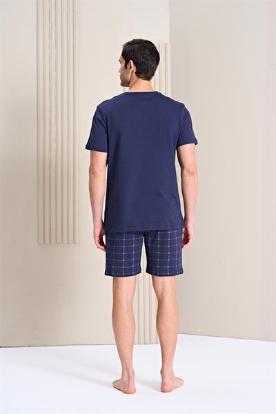 Erkek Önü Patlı Kısa Kollu Şort Takım | Lacivert 1783