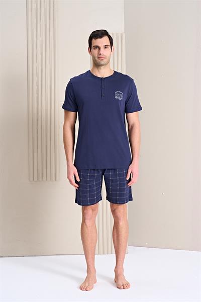 Erkek Önü Patlı Kısa Kollu Şort Takım | Lacivert 1783