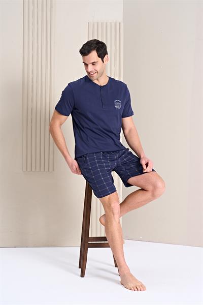 Erkek Önü Patlı Kısa Kollu Şort Takım | Lacivert 1783
