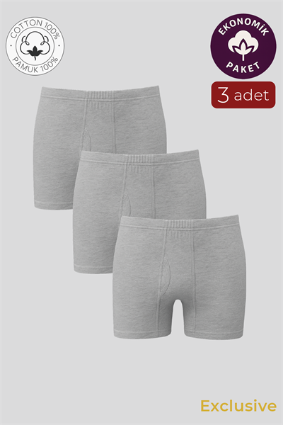 Erkek Pamuklu Penye Paçalı Boxer 3lü Paket – Rahat & Dayanıklı | Gri Melanj K0043