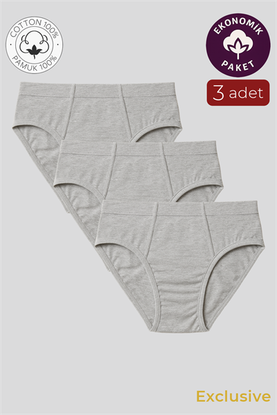 Erkek Pamuklu Süprem Slip Külot 3lü Paket – Rahat & Dayanıklı | Gri Melanj K0037