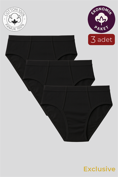 Erkek Pamuklu Süprem Slip Külot 3lü Paket – Rahat & Dayanıklı | Siyah K0037