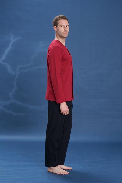 Erkek Penye Süprem Battal Önden Düğmeli Pijama Takımı | Bordo 2141