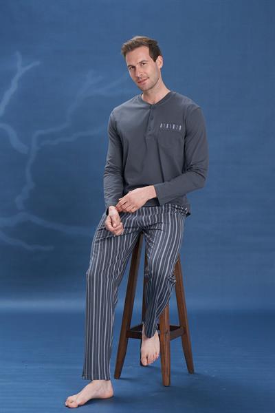 Erkek Penye Süprem Battal Önü Patlı Pijama Takımı | Füme 2148