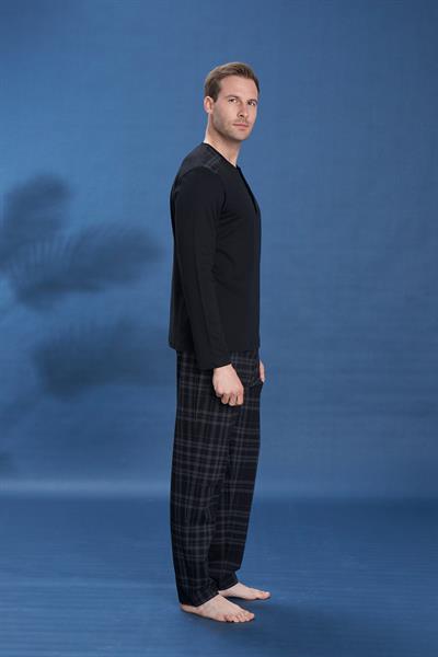Erkek Penye Süprem Battal Önü Patlı Pijama Takımı | Siyah 2152