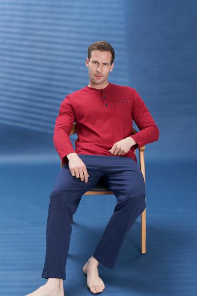 Erkek Penye Süprem Battal Önü Patlı Pijama Takımı | Bordo 2105