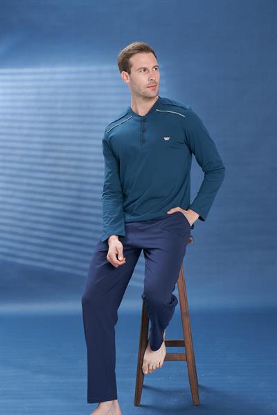 Erkek Penye Süprem Battal Önü Patlı Pijama Takımı | Petrol Yeşili 2112