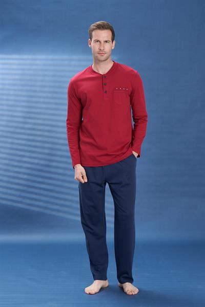 Erkek Penye Süprem Battal Önü Patlı Pijama Takımı | Bordo 2105