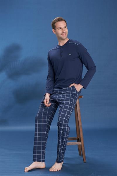 Erkek Penye Süprem Battal Önü Patlı Pijama Takımı | Koyu Lacivert 2153