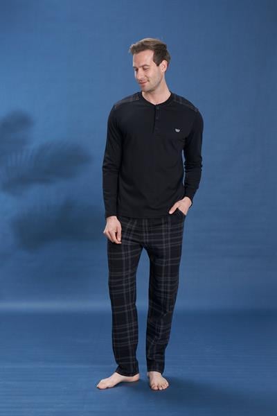 Erkek Penye Süprem Battal Önü Patlı Pijama Takımı | Siyah 2152