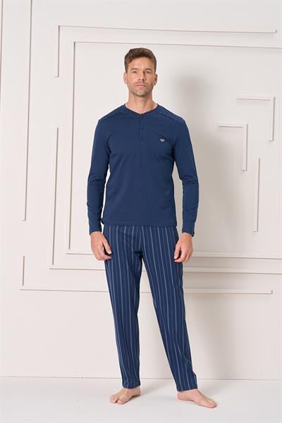 Erkek Penye Süprem Battal Önü Patlı Pijama Takımı | Lacivert 2145