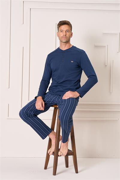 Erkek Penye Süprem Battal Önü Patlı Pijama Takımı | Lacivert 2145