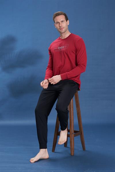 Erkek Penye Süprem Bisiklet Yaka Pijama Takım | Bordo 2137