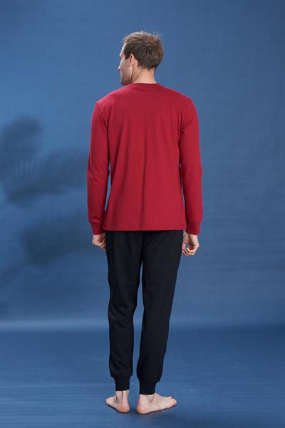 Erkek Penye Süprem Bisiklet Yaka Pijama Takım | Bordo 2137