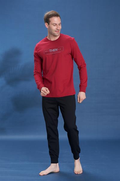 Erkek Penye Süprem Bisiklet Yaka Pijama Takım | Bordo 2137