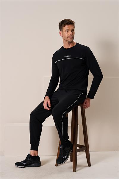 Erkek Penye Süprem Eşli Bisiklet Yaka Pijama Takımı | Siyah 2197