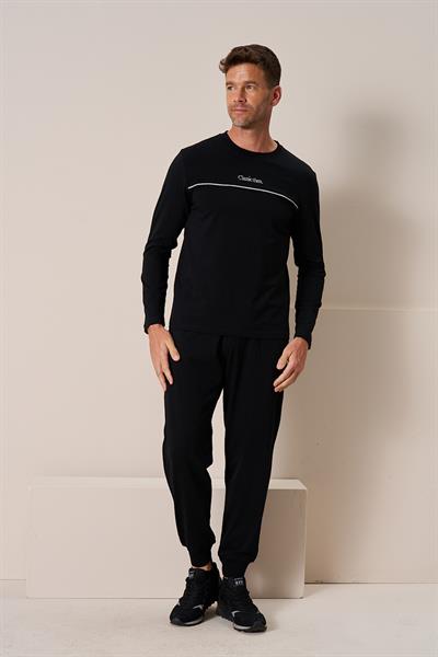 Erkek Penye Süprem Eşli Bisiklet Yaka Pijama Takımı | Siyah 2197