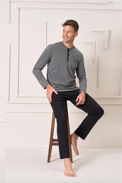 Erkek Penye Süprem Genç Önü Patlı Pijama Takımı | Antrasit Melanj 4107