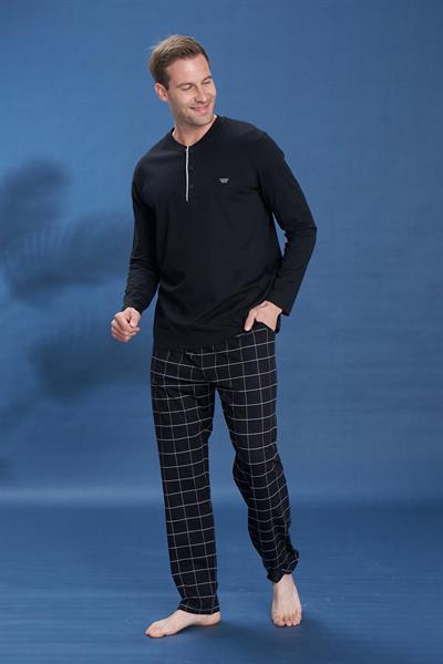 Erkek Penye Süprem Genç Önü Patlı Pijama Takımı | Siyah 2147