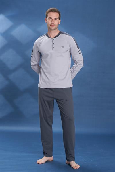 Erkek Penye Süprem Genç Önü Patlı Pijama Takımı | Gri 2114