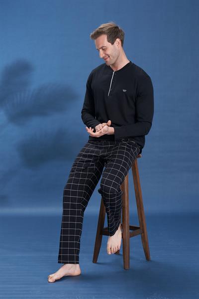 Erkek Penye Süprem Genç Önü Patlı Pijama Takımı | Siyah 2147
