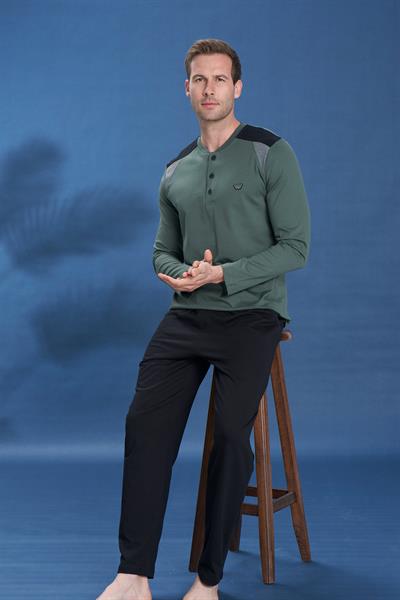 Erkek Penye Süprem Genç Önü Patlı Pijama Takımı | Haki 2119