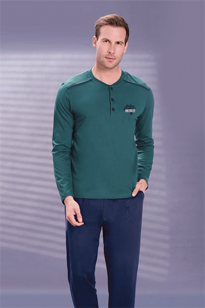 Erkek Penye Süprem Genç Önü Patlı Pijama Takımı | Koyu Yeşil 2102