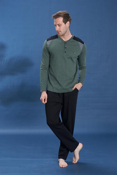 Erkek Penye Süprem Genç Önü Patlı Pijama Takımı | Haki 2119