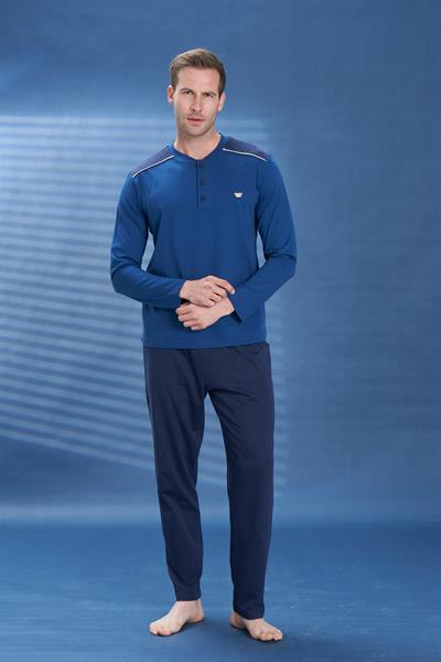 Erkek Penye Süprem Genç Önü Patlı Pijama Takımı | 2103 Mavi