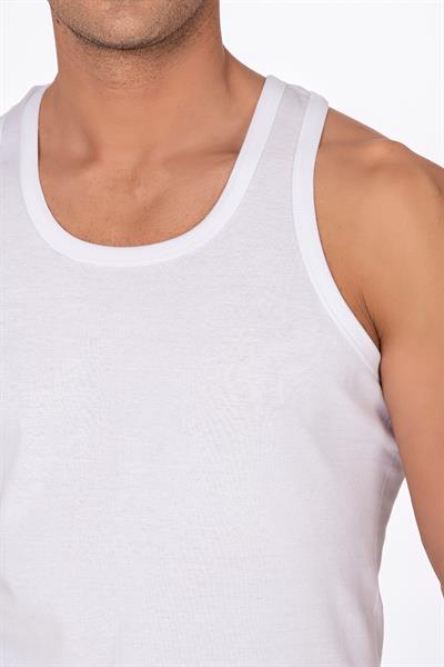 Erkek Pamuklu Ribana Sırtı Çapraz Sporcu Atlet | Beyaz K0058