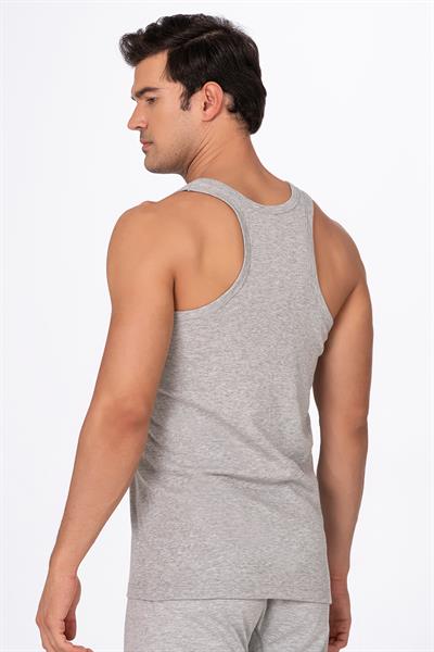 Erkek Pamuklu Ribana Sırtı Çapraz Sporcu Atlet | Gri Melanj K0058