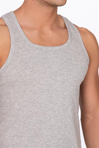 Erkek Pamuklu Ribana Sırtı Çapraz Sporcu Atlet | Gri Melanj K0058