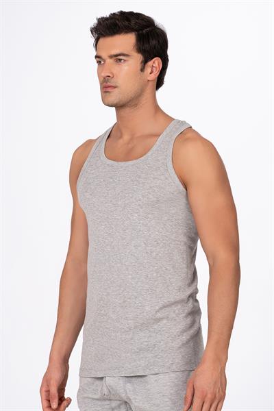 Erkek Pamuklu Ribana Sırtı Çapraz Sporcu Atlet | Gri Melanj K0058