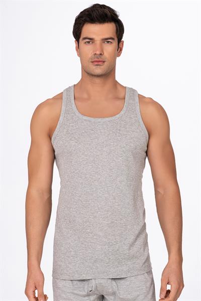 Erkek Pamuklu Ribana Sırtı Çapraz Sporcu Atlet | Gri Melanj K0058