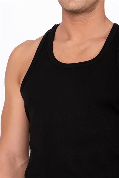 Erkek Pamuklu Ribana Sırtı Çapraz Sporcu Atlet | Siyah K0058