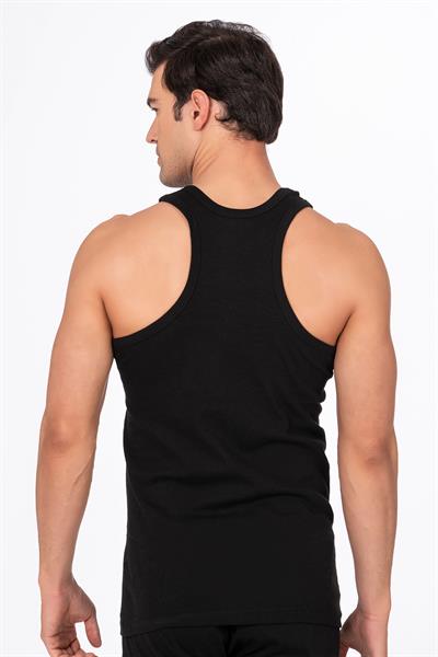 Erkek Pamuklu Ribana Sırtı Çapraz Sporcu Atlet | Siyah K0058