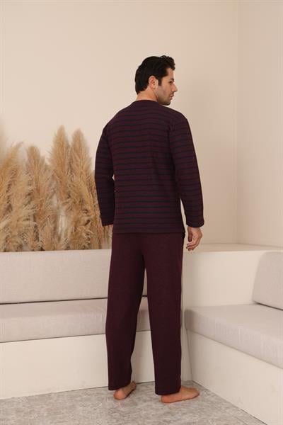 Erkek Selanik Önü Patlı Pamuklu Pijama Takımı | Bordo 630