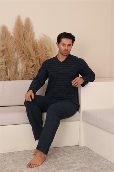 Erkek Selanik Önü Patlı Pamuklu Pijama Takımı | Petrol Mavisi 627