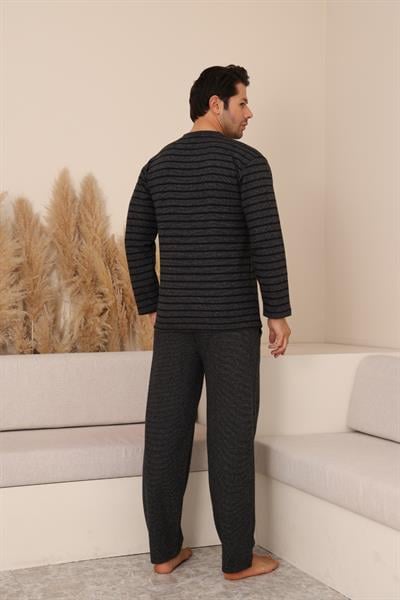 Erkek Selanik Önü Patlı Pamuklu Pijama Takımı | Antrasit 628