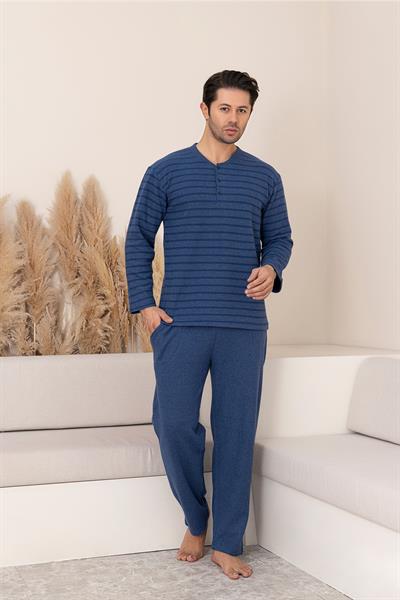 Erkek Selanik Önü Patlı Pamuklu Pijama Takımı | Lacivert 631