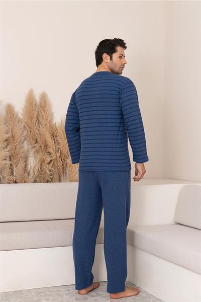 Erkek Selanik Önü Patlı Pamuklu Pijama Takımı | Lacivert 631