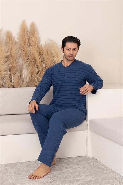 Erkek Selanik Önü Patlı Pamuklu Pijama Takımı | Lacivert 631