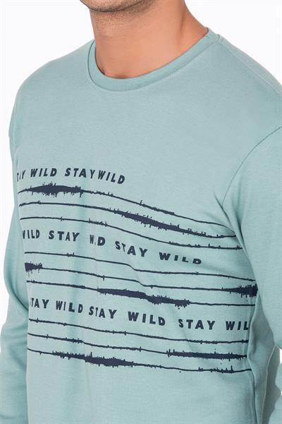 Erkek Stay Wild Baskılı Pamuklu Pijama Takımı | Su Yeşili 028